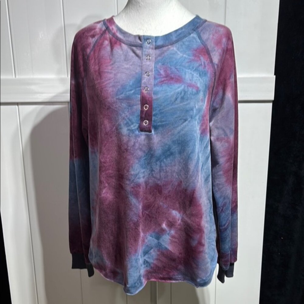 Oddy maroon/blue/purple tie-dye long sleeve shirt